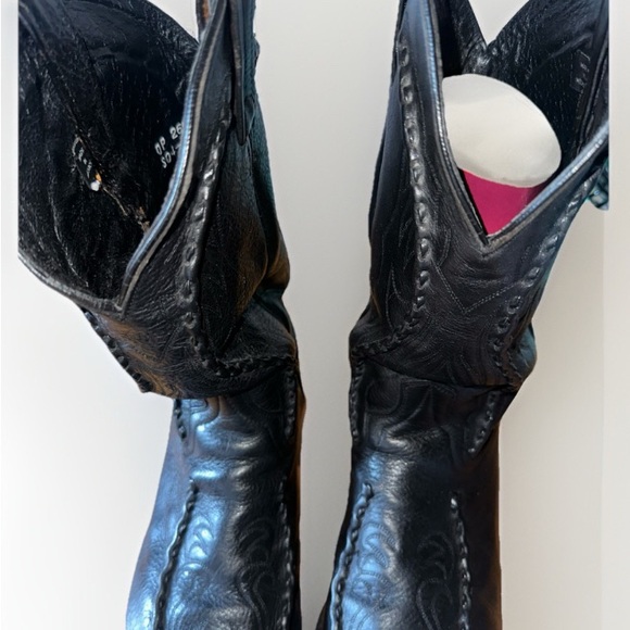 Vintage Dan Post Black Leather Western Cowboy Boots Men’s Size 8.5 D USA Made